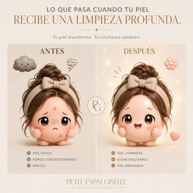 Ilustración: antes y después de una limpieza facial profunda